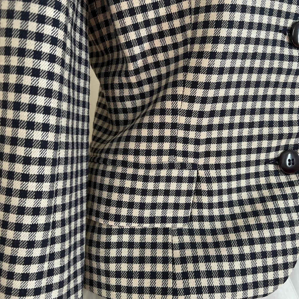 Vintage 1980-90s Navy Houndstooth Christian Dior Blazer